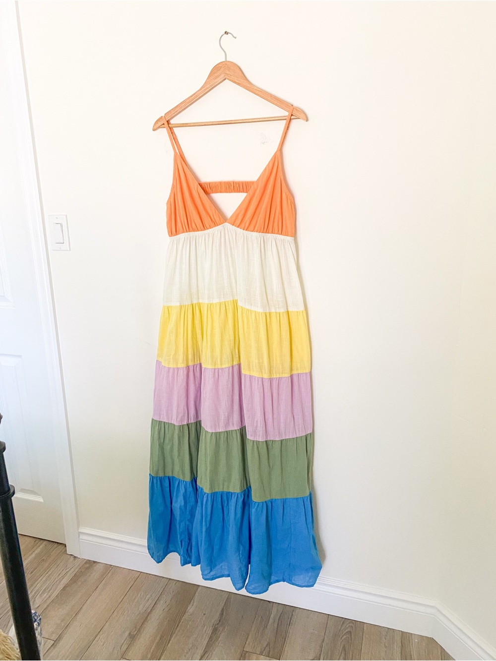 ROXY | 100% Cotton Maxi Dress | Colorblock Tiered Sundress | XL | Vacation Dress - Picture 2 of 8